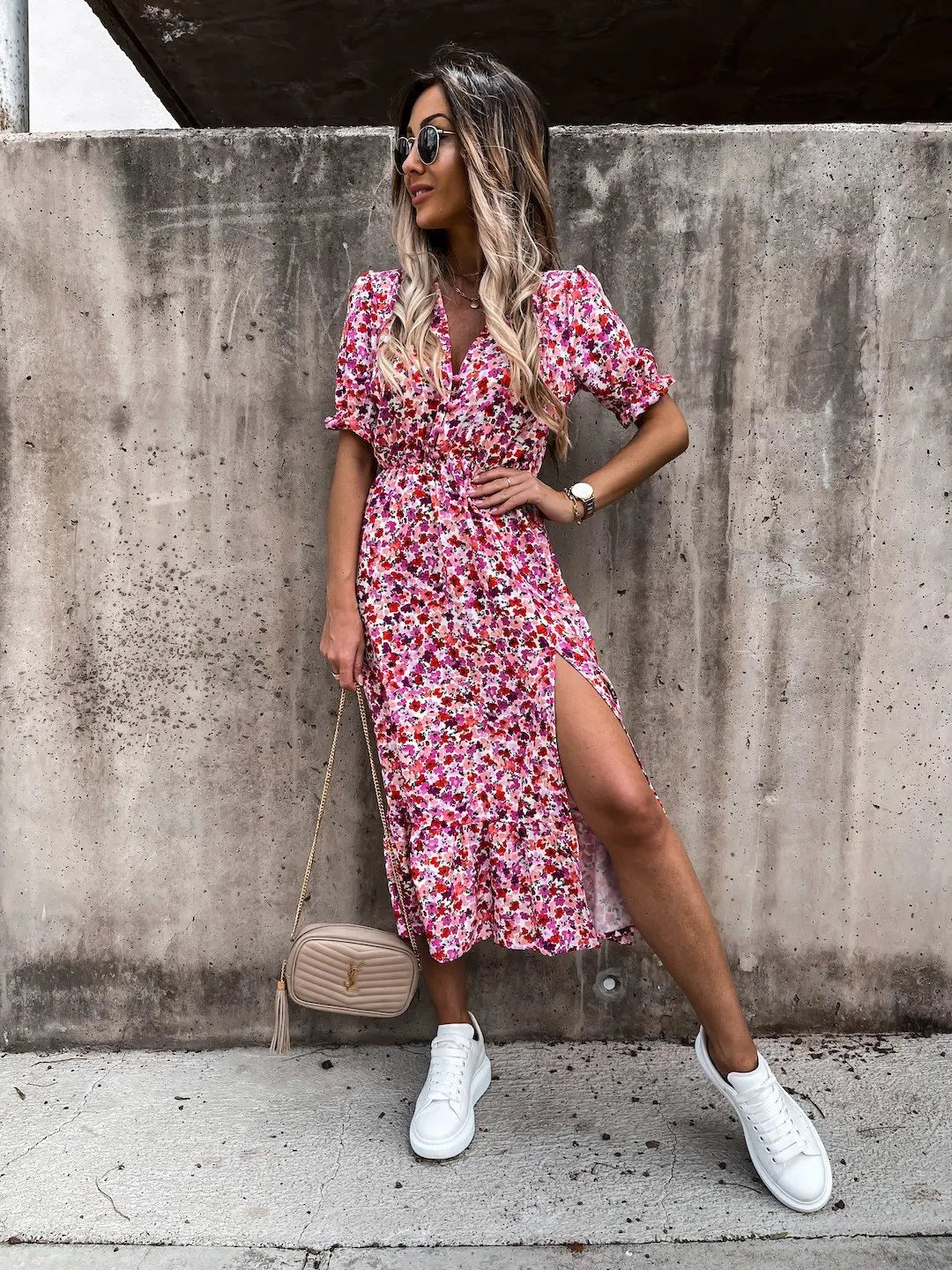 Elegant Floral V Neck Maxi Dress for Women ATHLEXES