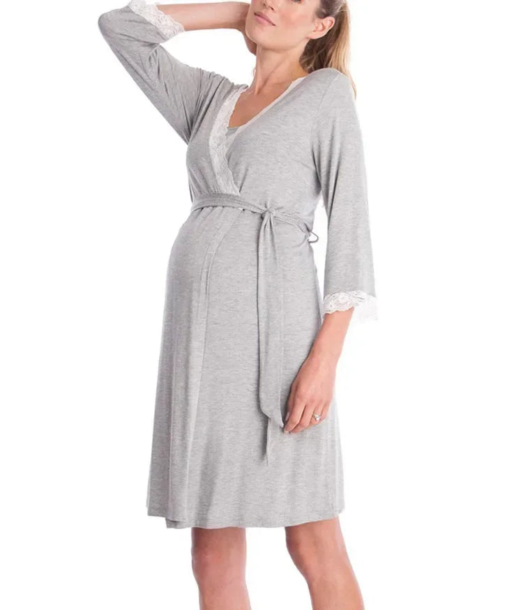 Chic Lace Maternity Nursing Pajamas Set ATHLEXES