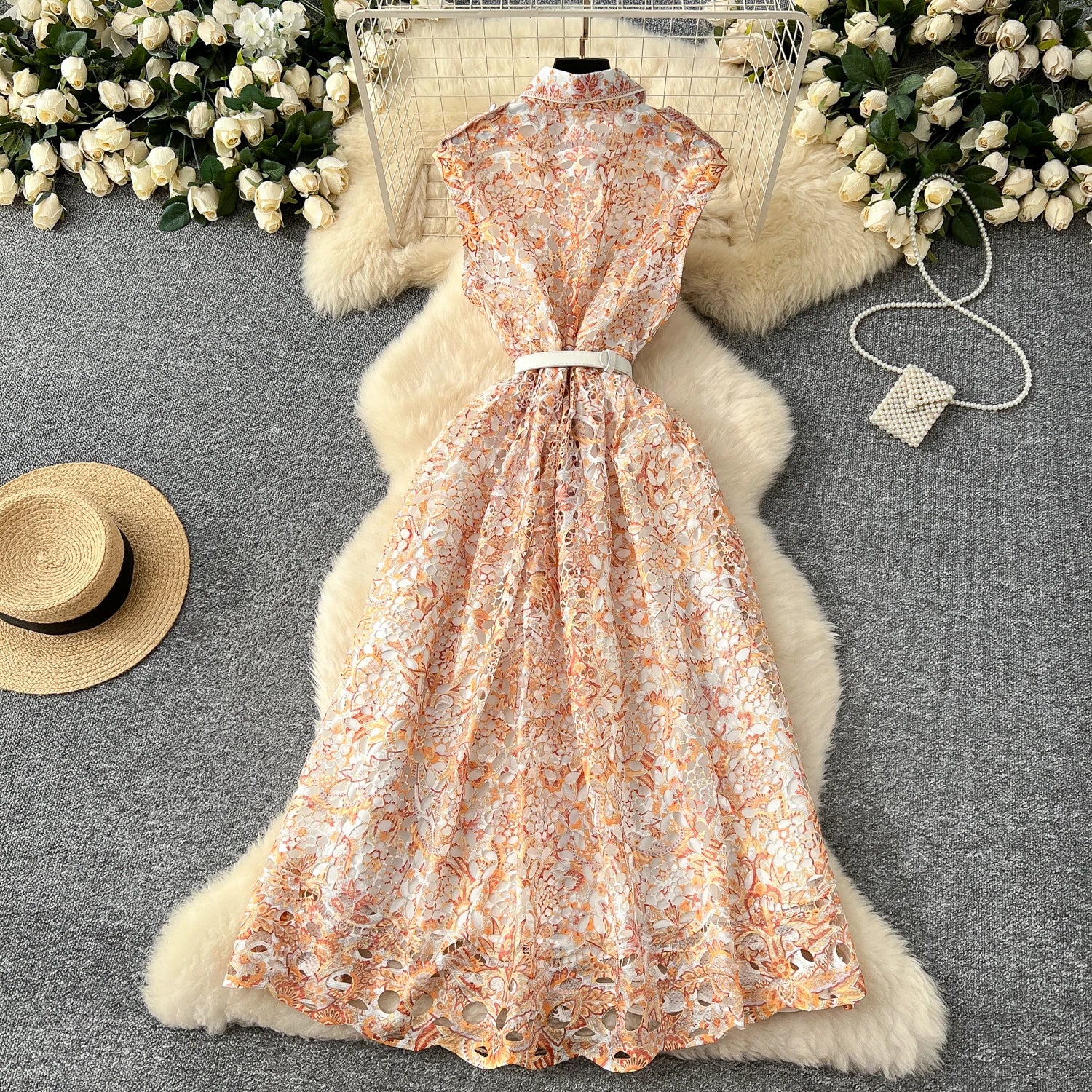 Chic Retro Sleeveless Belted Midi Dress ATHLEXES