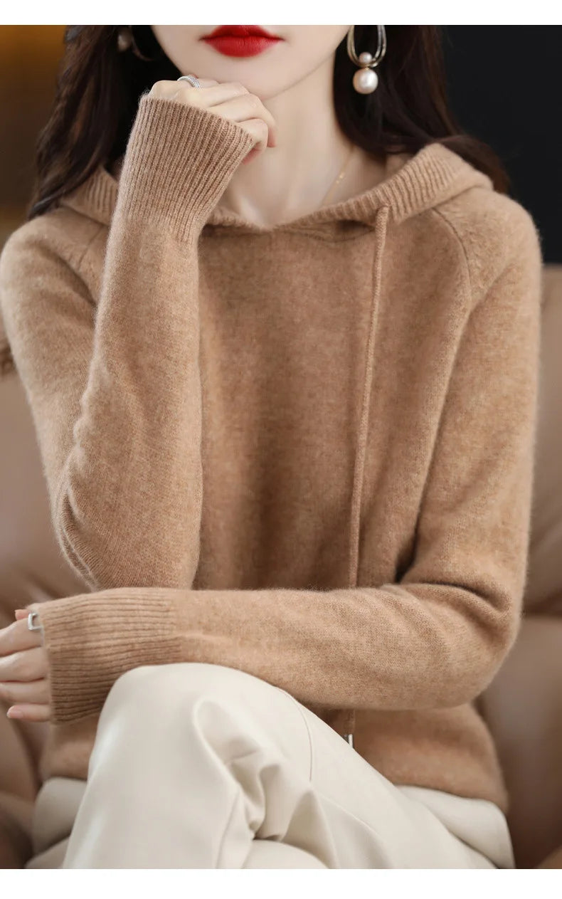 Luxurious Cashmere Hooded Sweater for Women - Autumn Comfort ATHLEXES