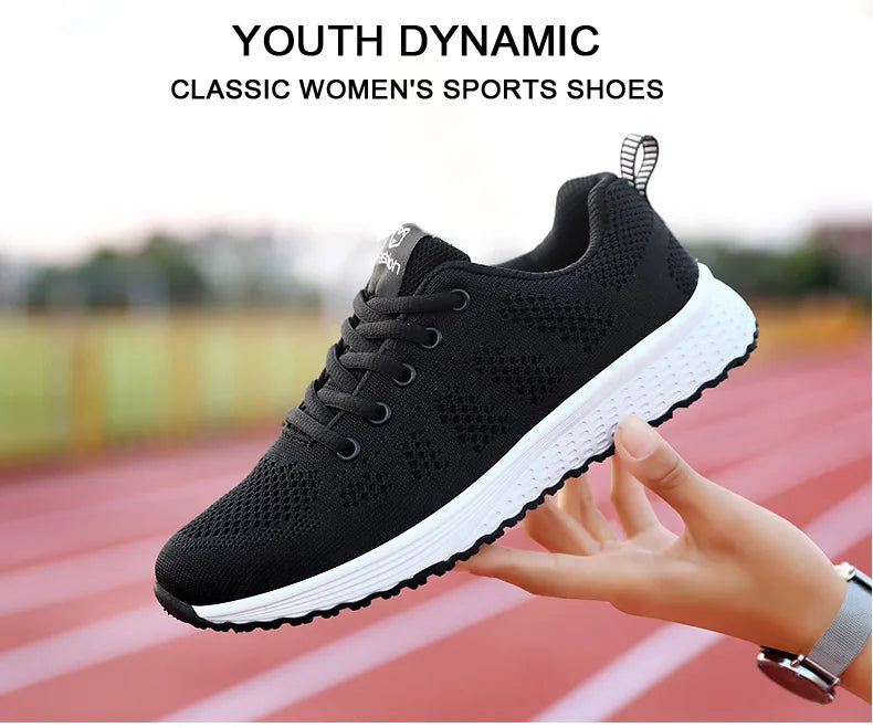 Breathable Mesh Lace-Up Sneakers for Women in Pink, Black, White ATHLEXES
