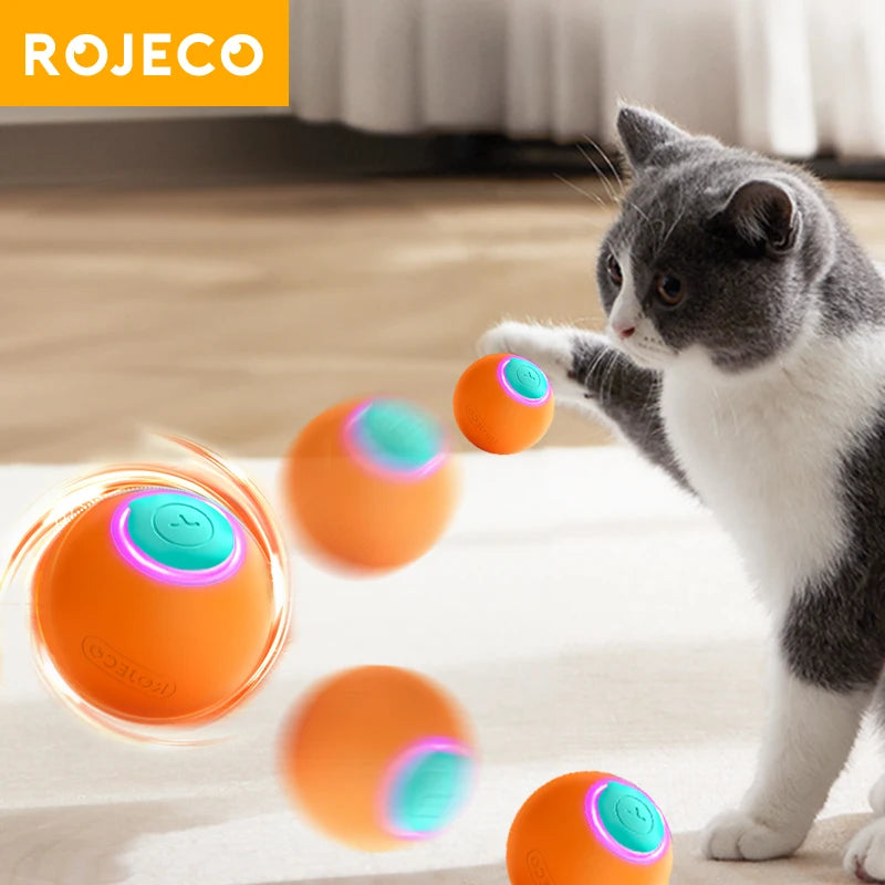 ROJECO Cat Toys Smart Interactive Cat Bouncing Ball Automatic Rolling Ball Training Self-moving Electric Toy Dog Pet Accessories ATHLEXES