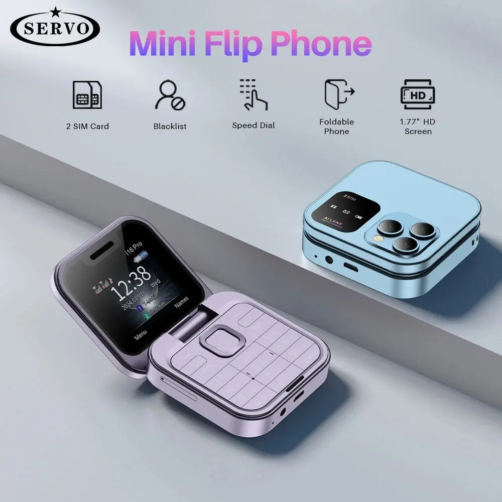 SERVO I16 Pro Mini Flip Phone with Dual SIM & FM Radio ATHLEXES