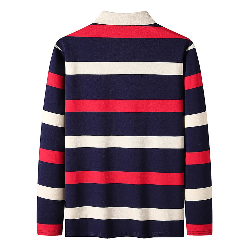 Elegant Stripe Embroidered Polo Shirt for Men ATHLEXES
