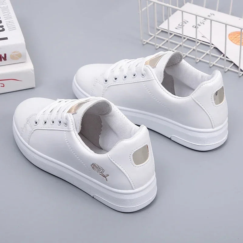 Elegant Lace-Up Women’s Embroidered White Sneakers ATHLEXES