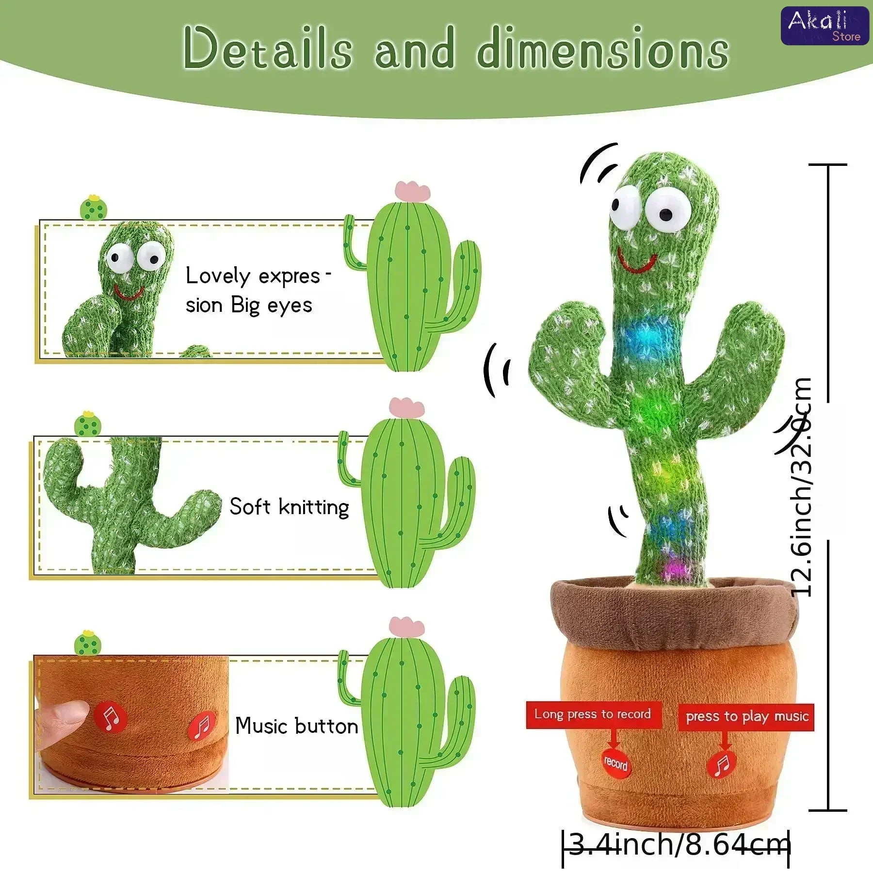 Singing Cactus Toy with LED and 120 Fun Songs ATHLEXES