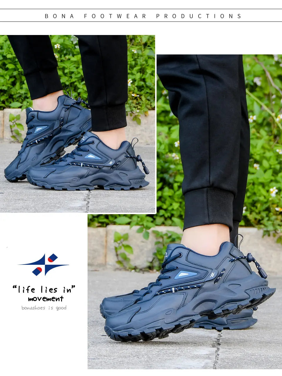 BONA 2022 Fashion Leather Breathable Casual Sneakers ATHLEXES