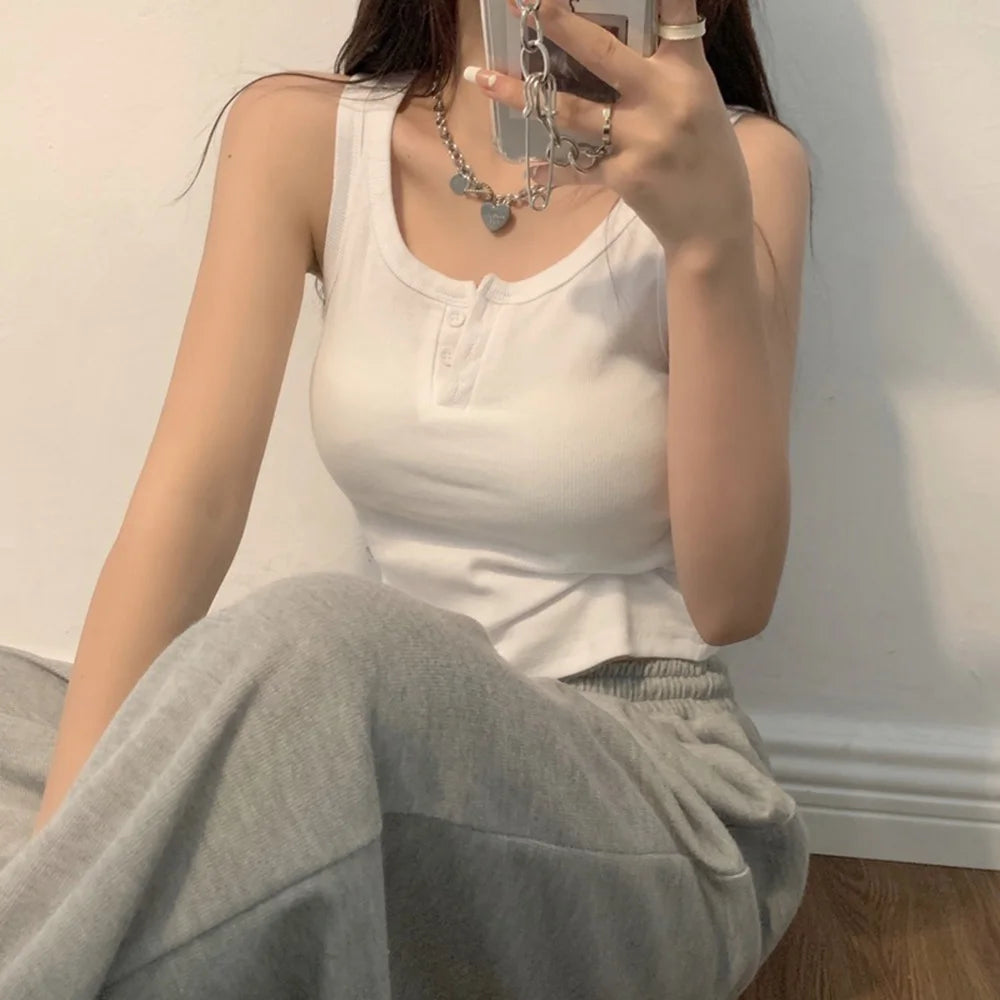 Chic Ribbed Button-Down Tank Top for Women ATHLEXES