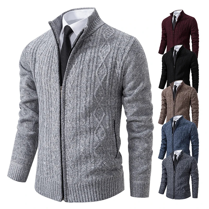Velvet Warmth High Collar Cardigan for Men - Winter Knitwear ATHLEXES