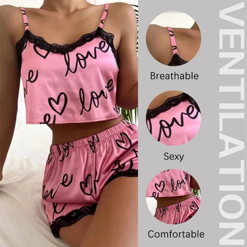 Elegant Spaghetti Strap Pajama Set for Women ATHLEXES