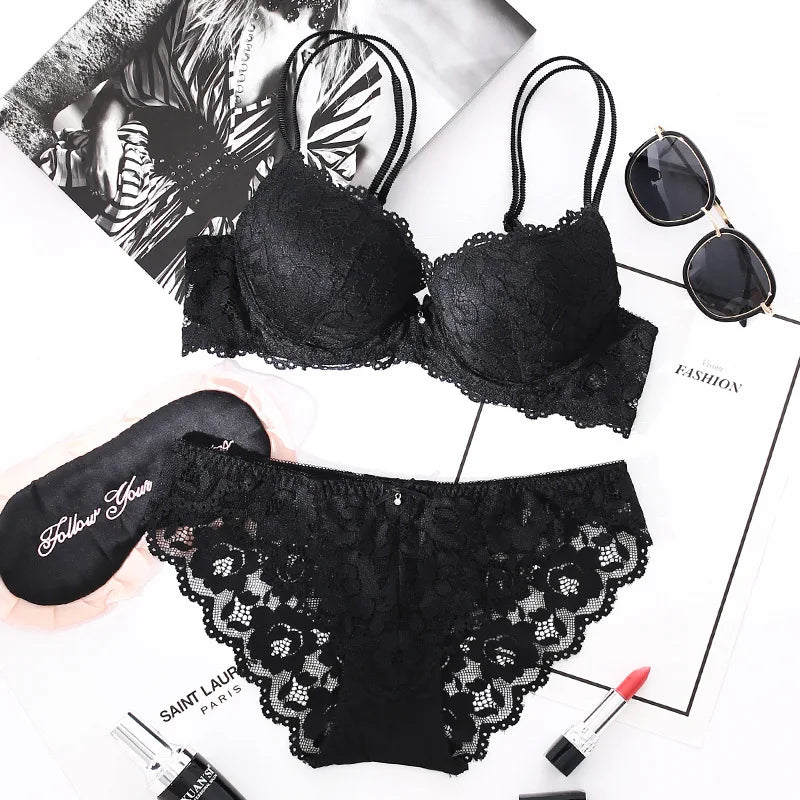 Women Lace Bras Set Low Waist Panties Underwire Top Big Size Bra ATHLEXES