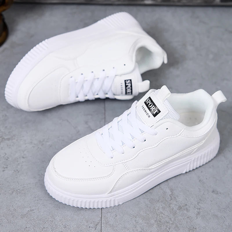 LuxeLite Breathable White Lace-Up Sneakers for Women ATHLEXES