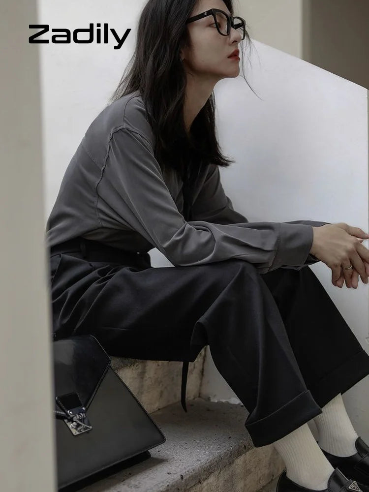 Korean Minimalist Oversized Button-Up Shirt for Women ATHLEXES