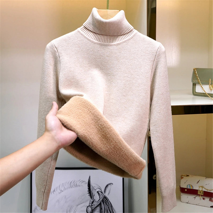 Korean Style Velvet Turtleneck Sweater for Women ATHLEXES