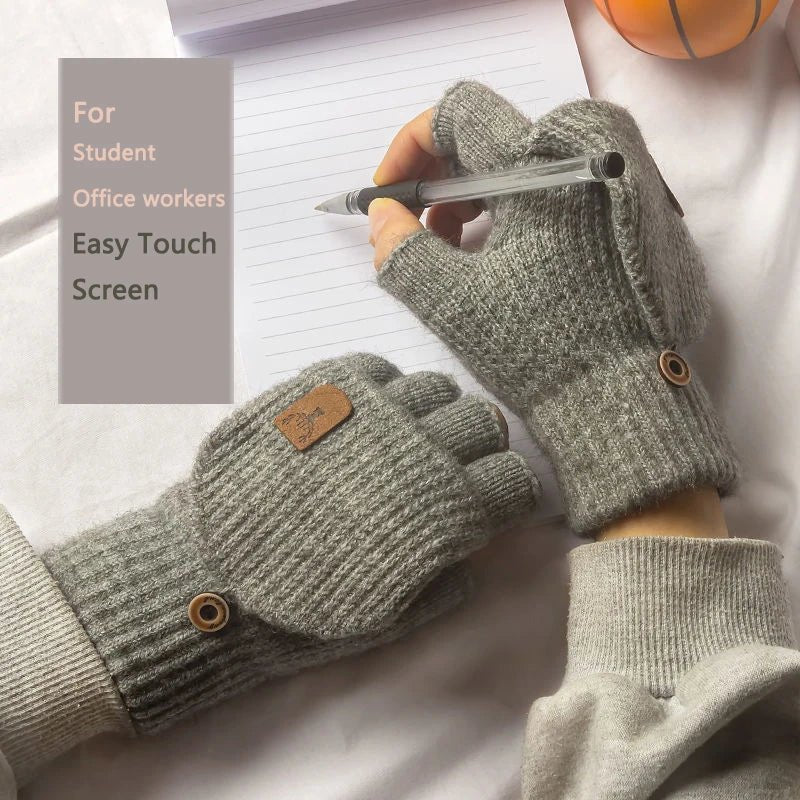 Knitted Fingerless Gloves Winter Thicken Warm Touch Screen Gloves for Men Women Gloves Warm Half Finger Student Gloves ATHLEXES