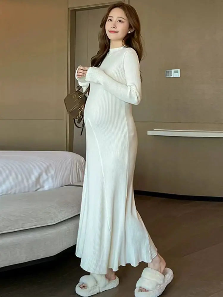 Korean Style Maternity V-Neck Knit Dress ATHLEXES