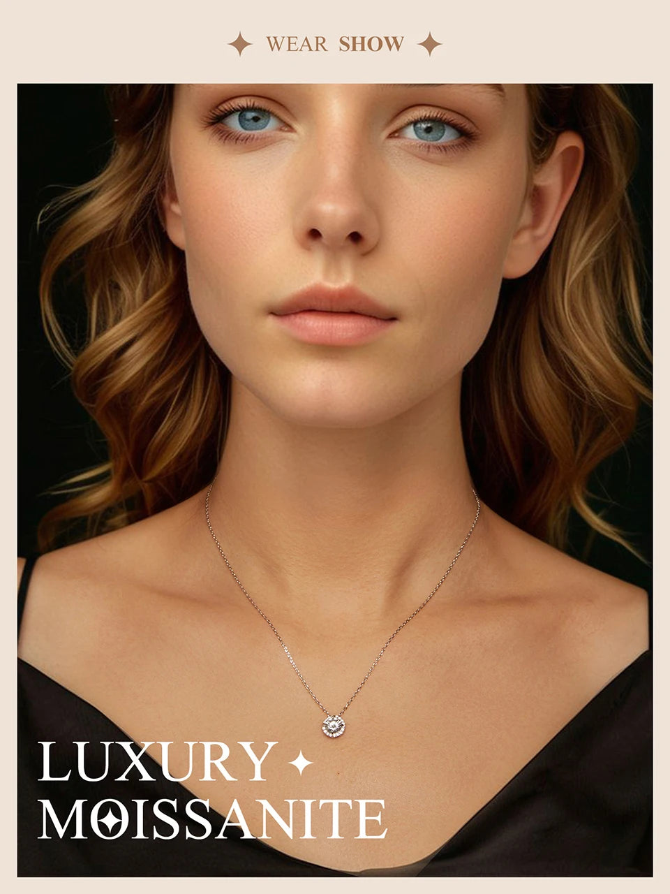 BAMOER Halo Moissanite Necklace in White Gold ATHLEXES