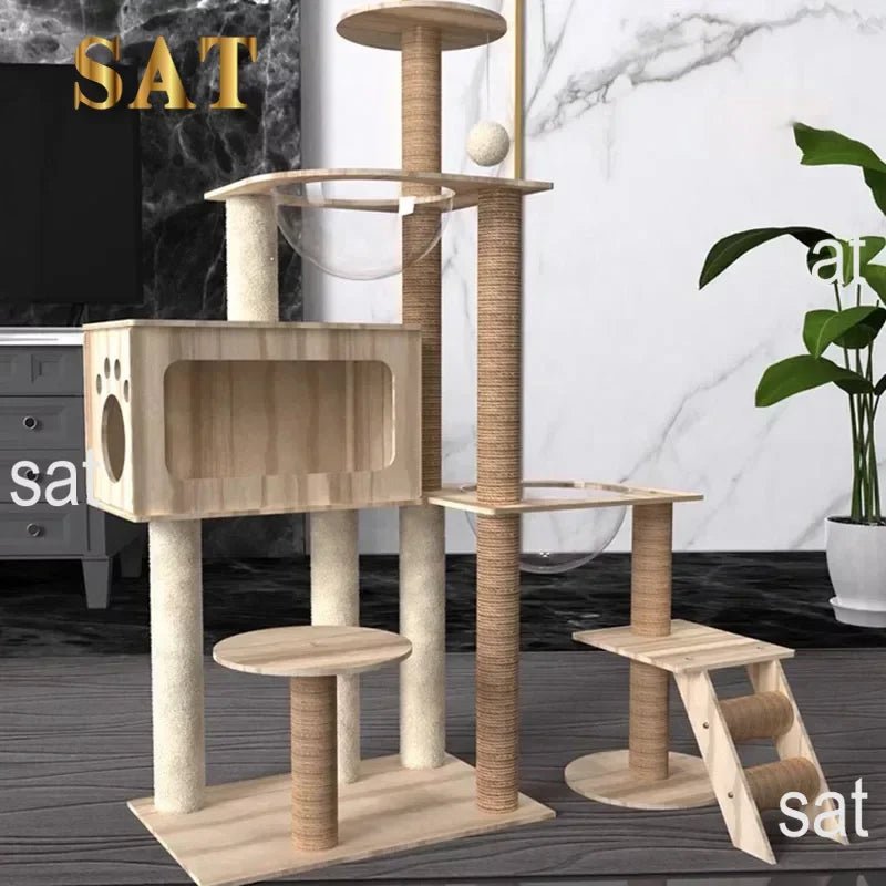 Four-Layer Wooden Cat Tree Tower ATHLEXES