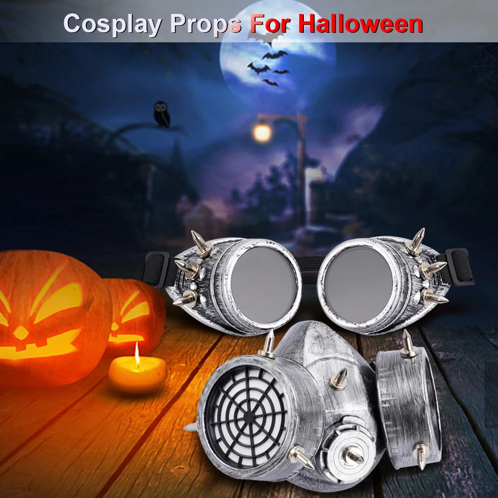 Gothic Steampunk Gas Mask with Goggles for Cosplay ATHLEXES