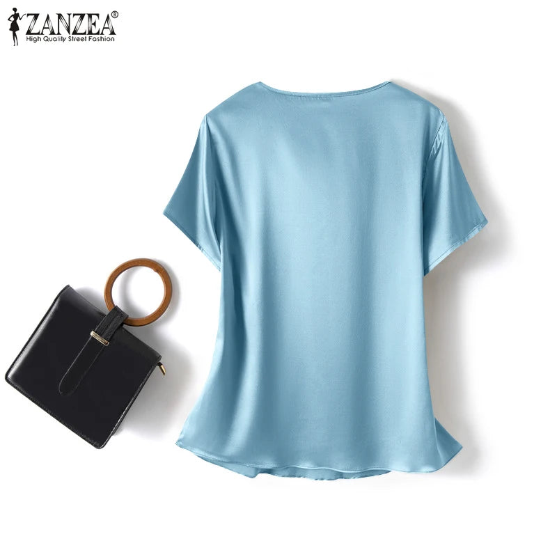 ZANZEA Women's Elegant Satin Summer Blouse ATHLEXES