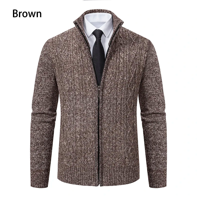 Velvet Warmth High Collar Cardigan for Men - Winter Knitwear ATHLEXES