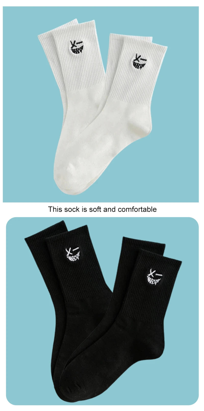 Hip-Hop Style Mid Length Socks - 2 Pairs Fashion Set ATHLEXES