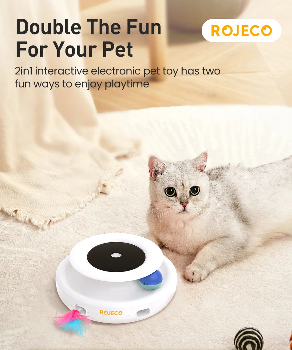 ROJECO 2 in 1 Smart Cat Toys Automatic Feather Fun Ball Toy Set For Cat Dog 5 Modes Electronic Interactive Pet Toy Accessories ATHLEXES