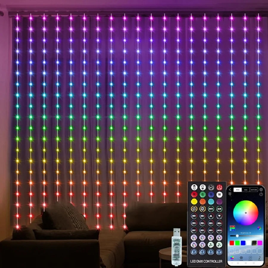 RGB Smart LED Curtain Lights for Holiday Elegance ATHLEXES