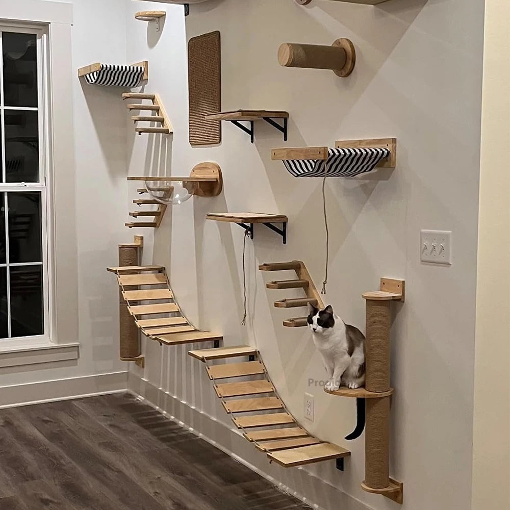 Wall-Mounted Wooden Cat Shelves ATHLEXES