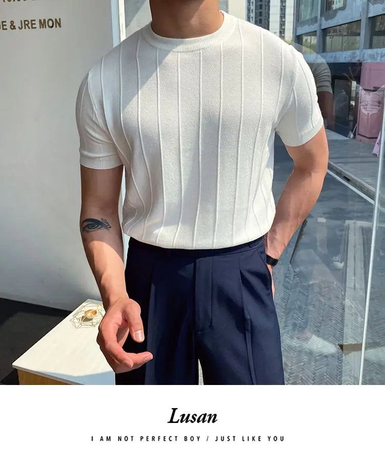 Korean Business Casual Summer Knit T-Shirt for Men ATHLEXES