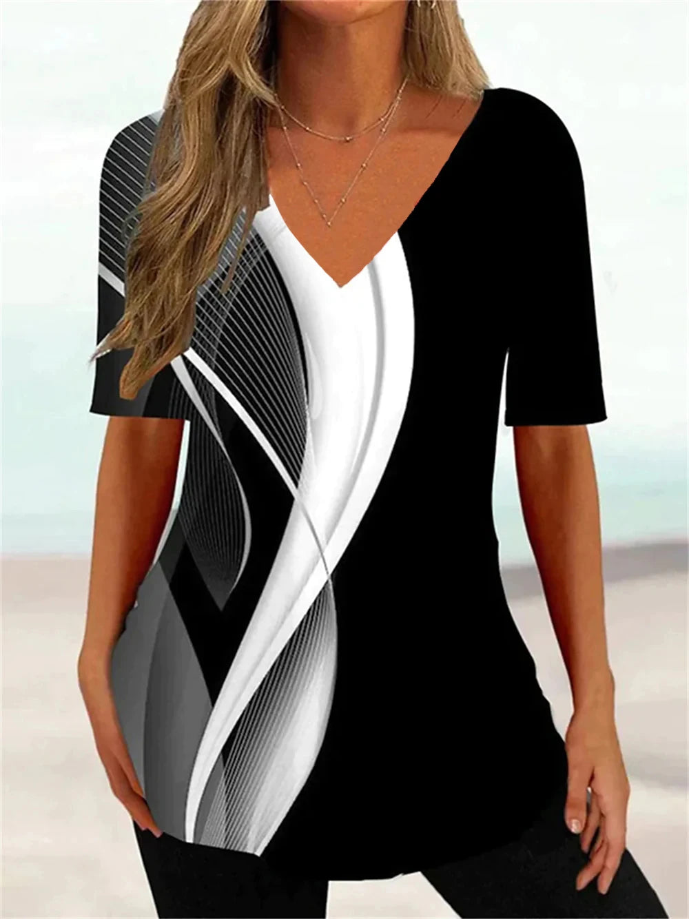 WaveCurve 3D Print V-Neck Tee ATHLEXES