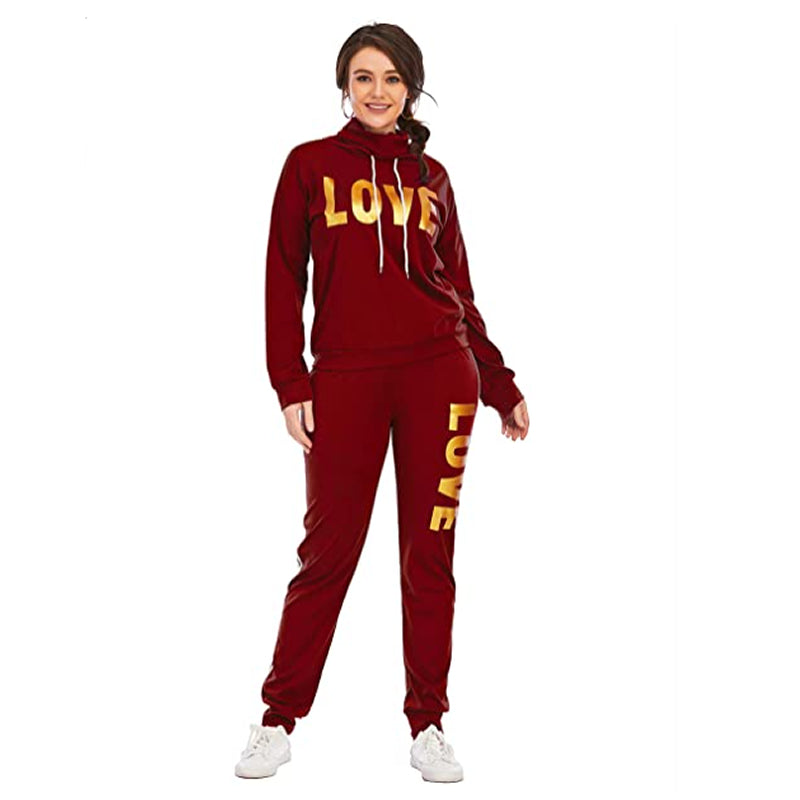 Chic Love Print High Neck Hoodie and Pants Set ATHLEXES
