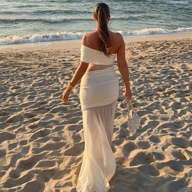 Chic Off-Shoulder Mesh Maxi Dress for Women ATHLEXES