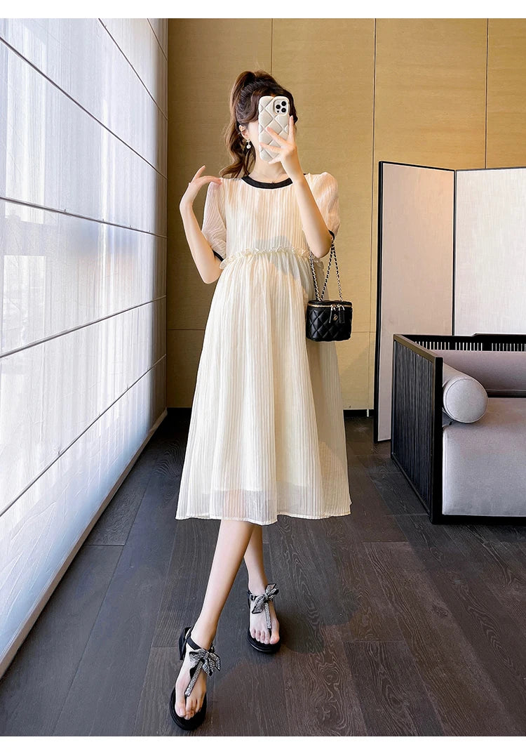 Chic Summer Maternity A-Line Midi Dress ATHLEXES