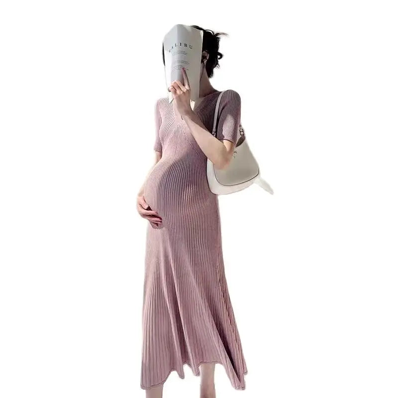Korean Style Maternity V-Neck Knit Dress ATHLEXES