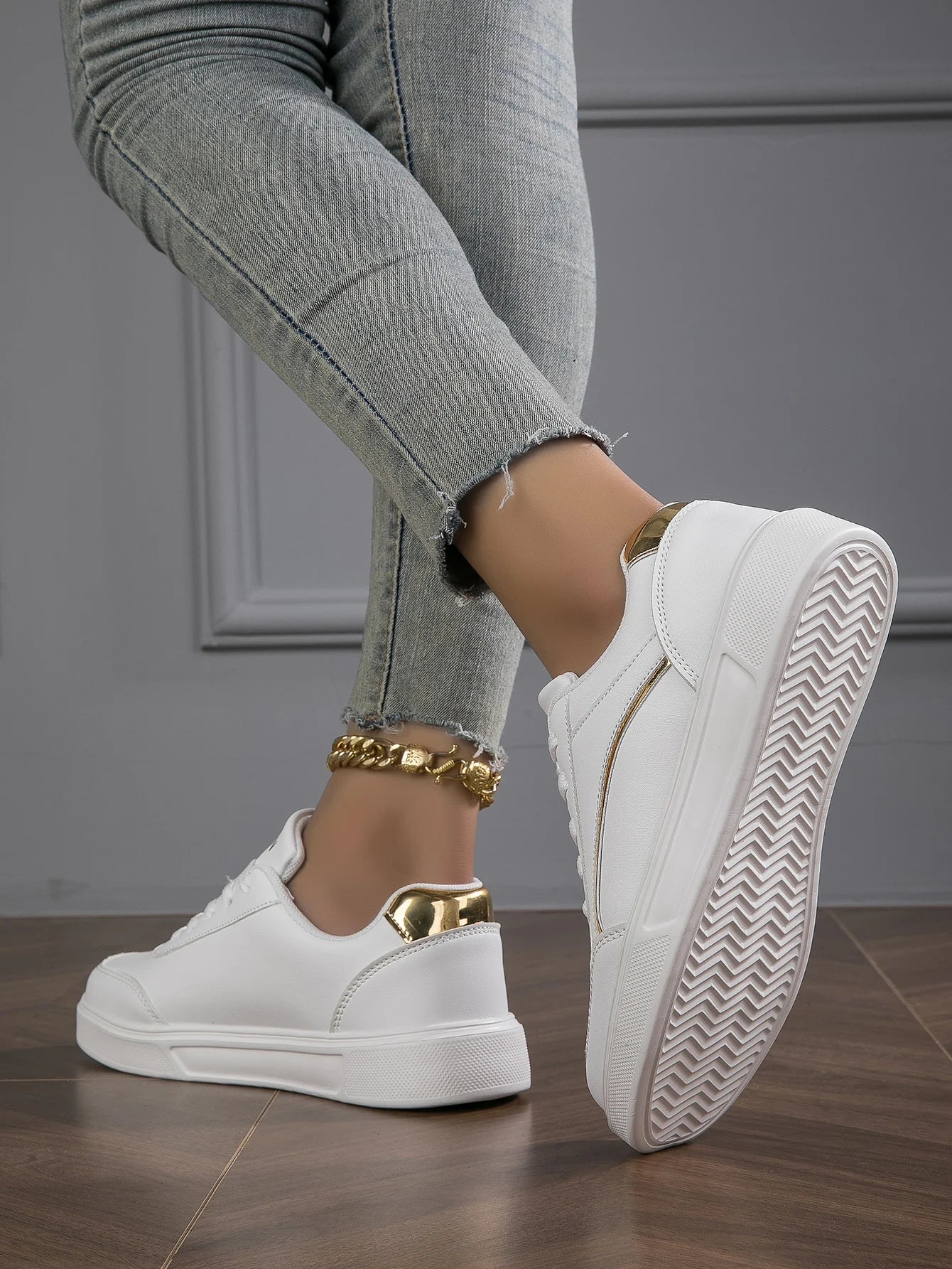 Chic Heighten Faux Leather Lace-Up Skate Sneakers ATHLEXES