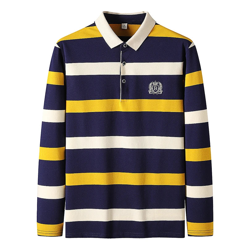 Elegant Stripe Embroidered Polo Shirt for Men ATHLEXES