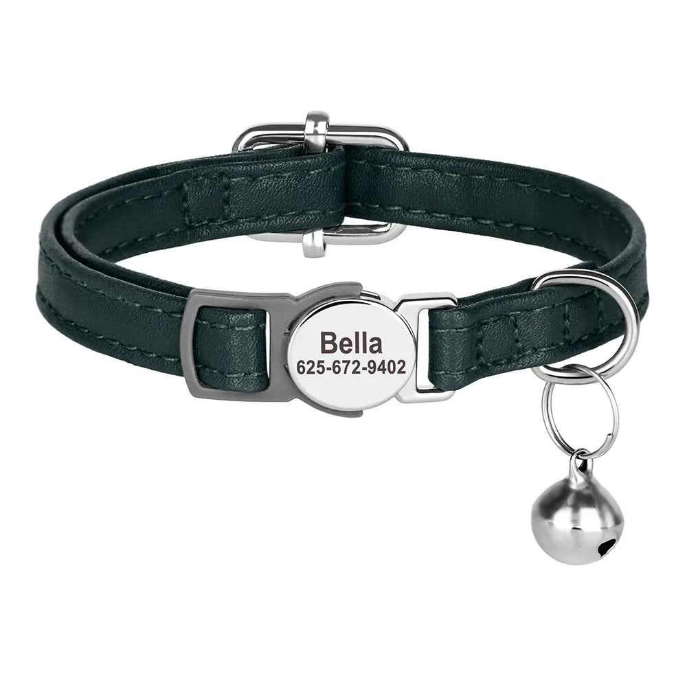 Engraved Luxury PU Leather Cat Collar ATHLEXES