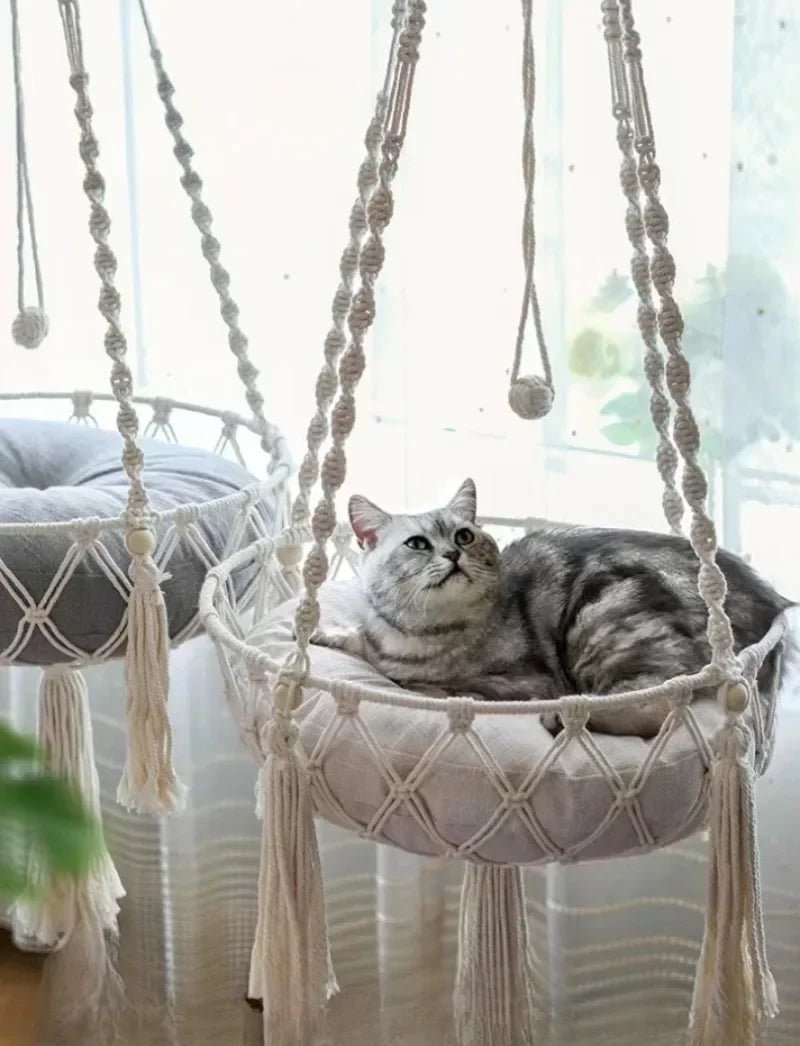 New Pet Hammock Cat Swing Hand Woven Cotton Rope Cats Hanging Basket  Kitten Hanging String Den Indoor Pend Nest Pets Supplies ATHLEXES