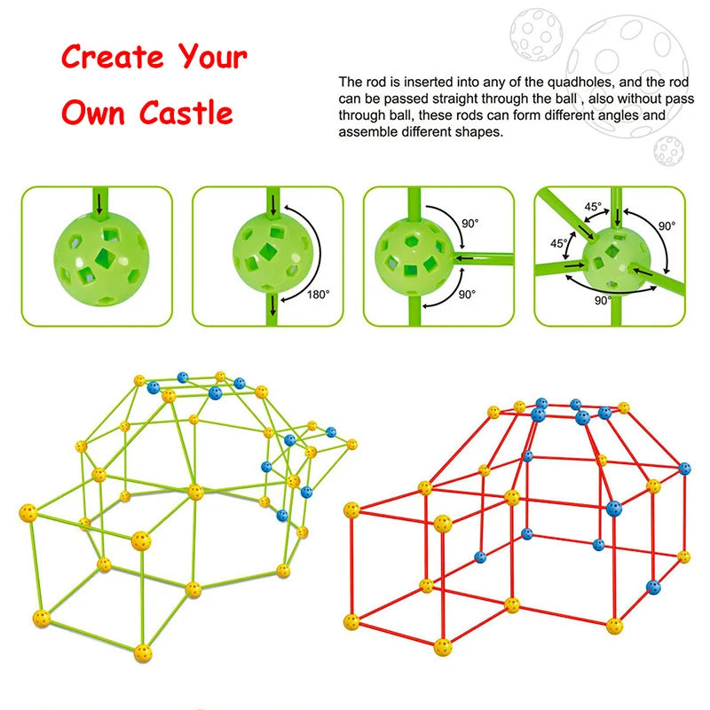 Creative Kids Fort Building Blocks Tent Brick Kit for DIY Fun ATHLEXES