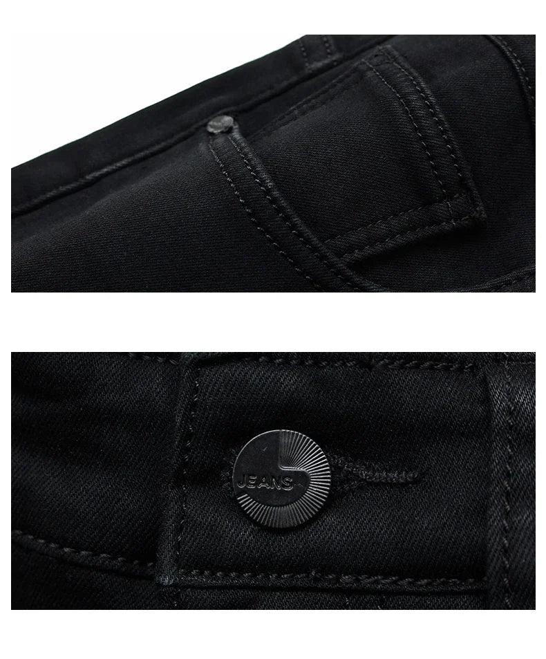 Classic Black Biker Stretch Denim Trousers ATHLEXES