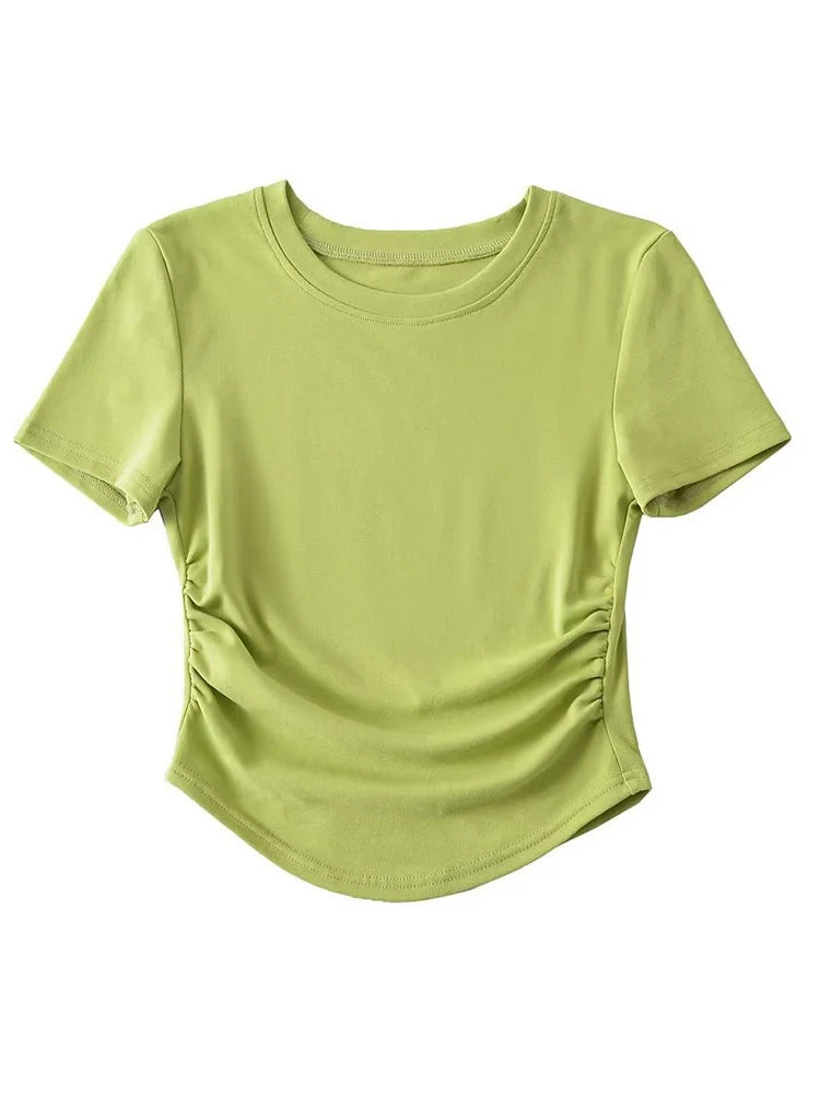 Harajuku Ruched Side Cotton Crew Neck Tee ATHLEXES