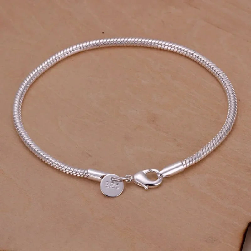 Elegant 3MM Sterling Silver Snake Chain Bracelet ATHLEXES