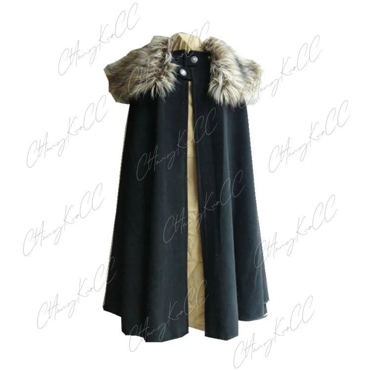 Halloween Costume 3XL Men's Medieval Cloak with Fur Collar ATHLEXES