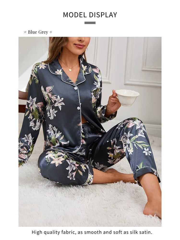Autumn Pajama Women Silk Satin Set ATHLEXES
