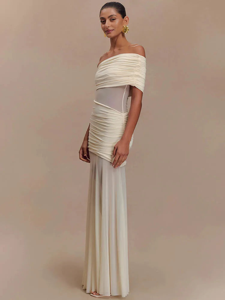 Chic Off-Shoulder Mesh Maxi Dress for Women ATHLEXES
