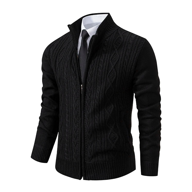 Velvet Warmth High Collar Cardigan for Men - Winter Knitwear ATHLEXES