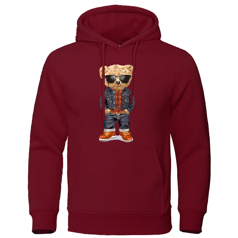Cozy Teddy Bear Print Hoodie for Men ATHLEXES