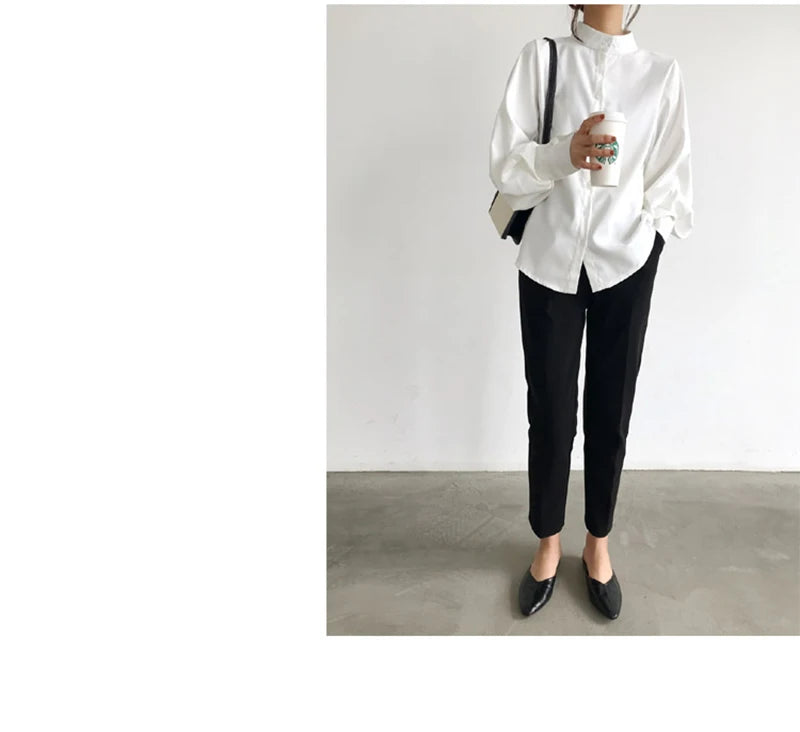 Elegant Lantern Sleeve Blouse for Women - Autumn Winter Office Chic ATHLEXES