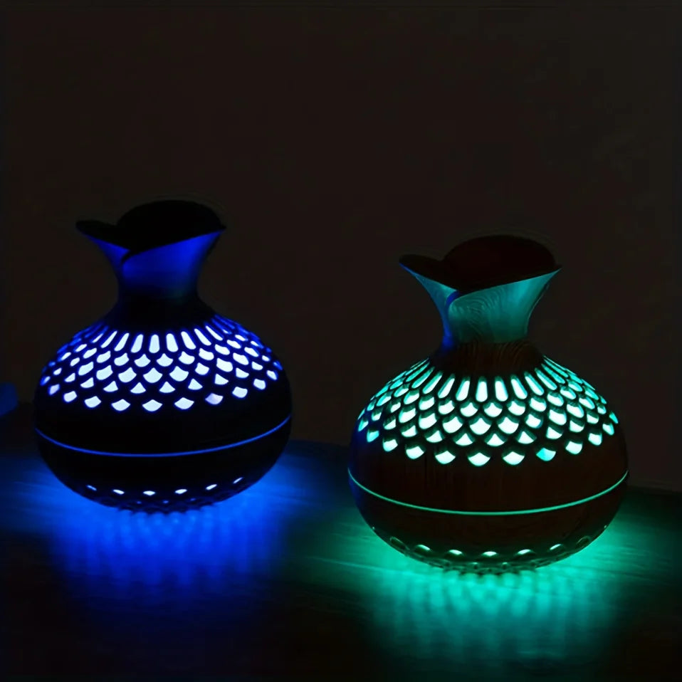 300ml Wooden Vase Colorful Light Cool Mist Air Humidifier ATHLEXES